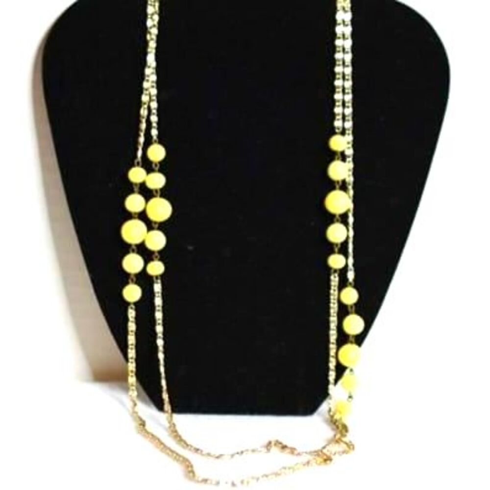 Retro Chic Moonglow Yellow Single Strand Long Gold Tone Link Chain 48" Necklace
